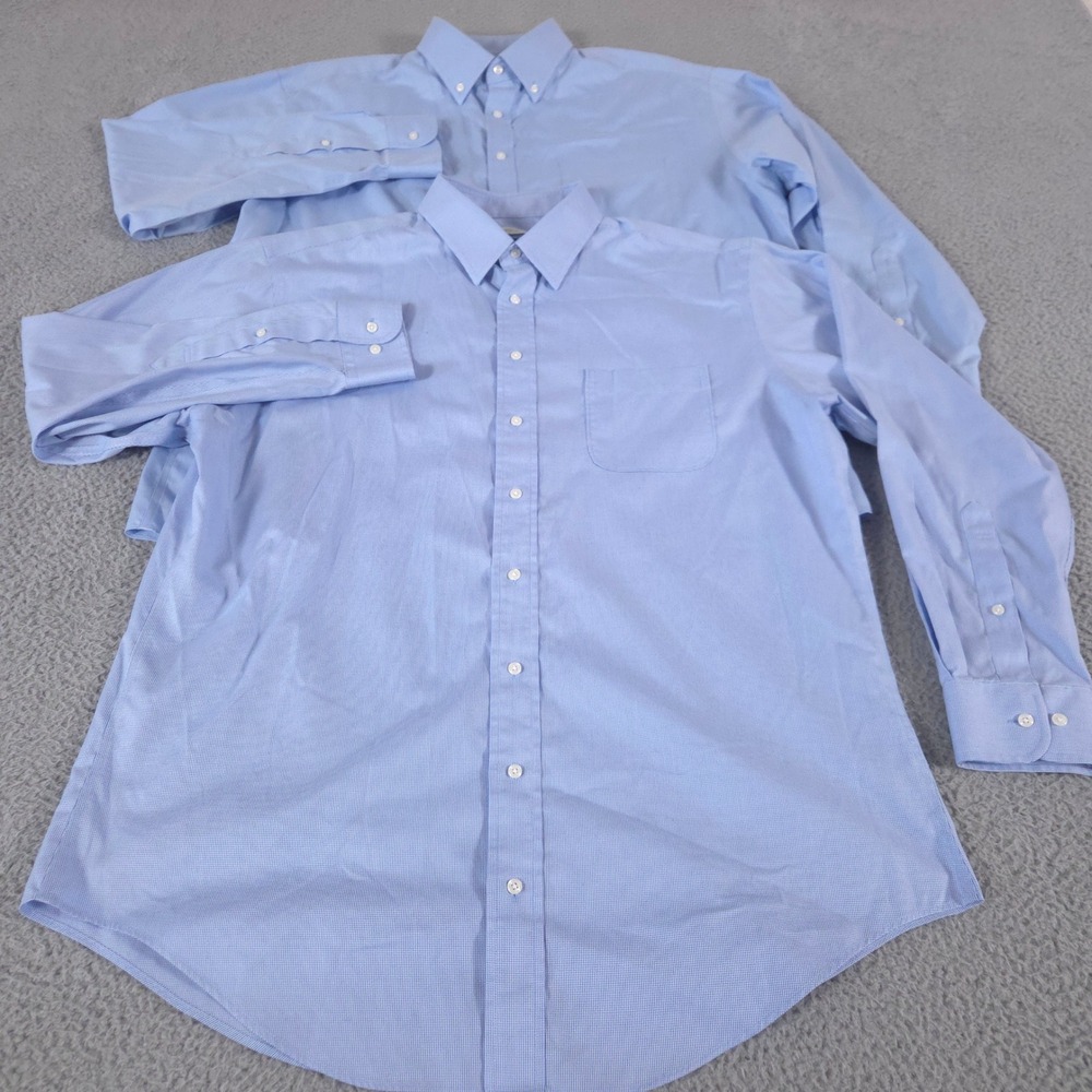 LOT‎ OF 2 Jos. A. Bank Shirt Mens 17.5 35 Blue Traveler Cotton Dress Button Down